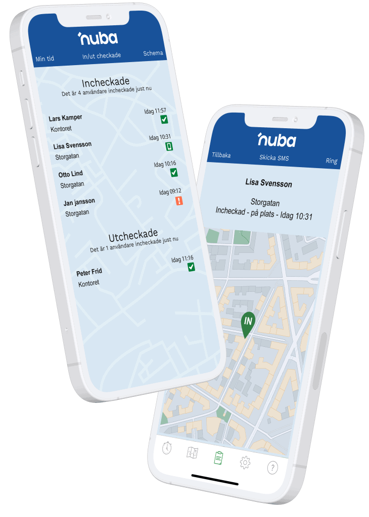 Nuba - automatisk tidrapportering med karta.